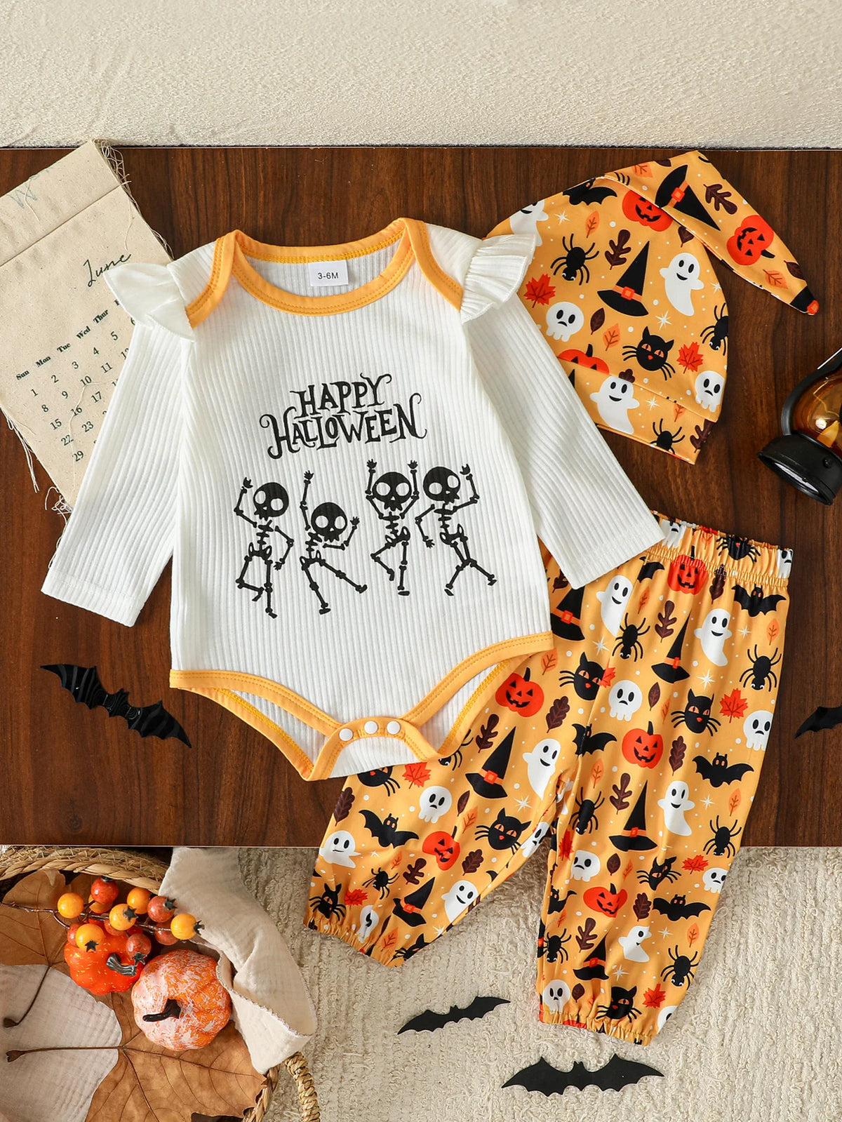 Halloween Baby Girl 3 PC Long Sleeve Pajamas with Matching Hat