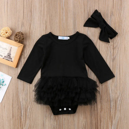Baby Girl Long Sleeve Tutu Dress with Matching Headband