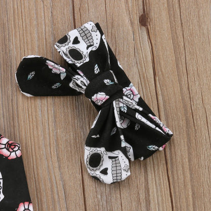 Baby Girl Sleeveless Overalls Skull Jumpsuit with Headband