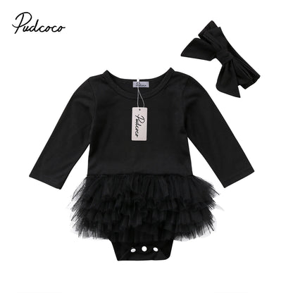 Baby Girl Long Sleeve Tutu Dress with Matching Headband