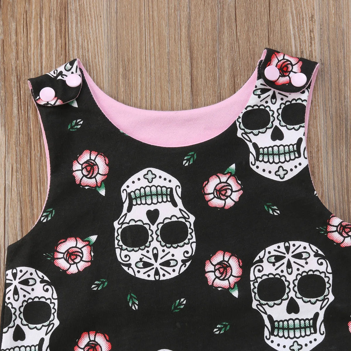 Baby Girl Sleeveless Overalls Skull Jumpsuit with Headband