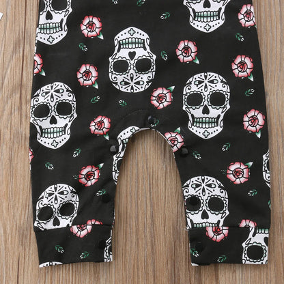 Baby Girl Sleeveless Overalls Skull Jumpsuit with Headband
