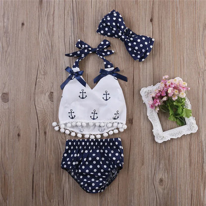 Baby Girls Nautical Polka Dot 3PC Set with Matching Headband