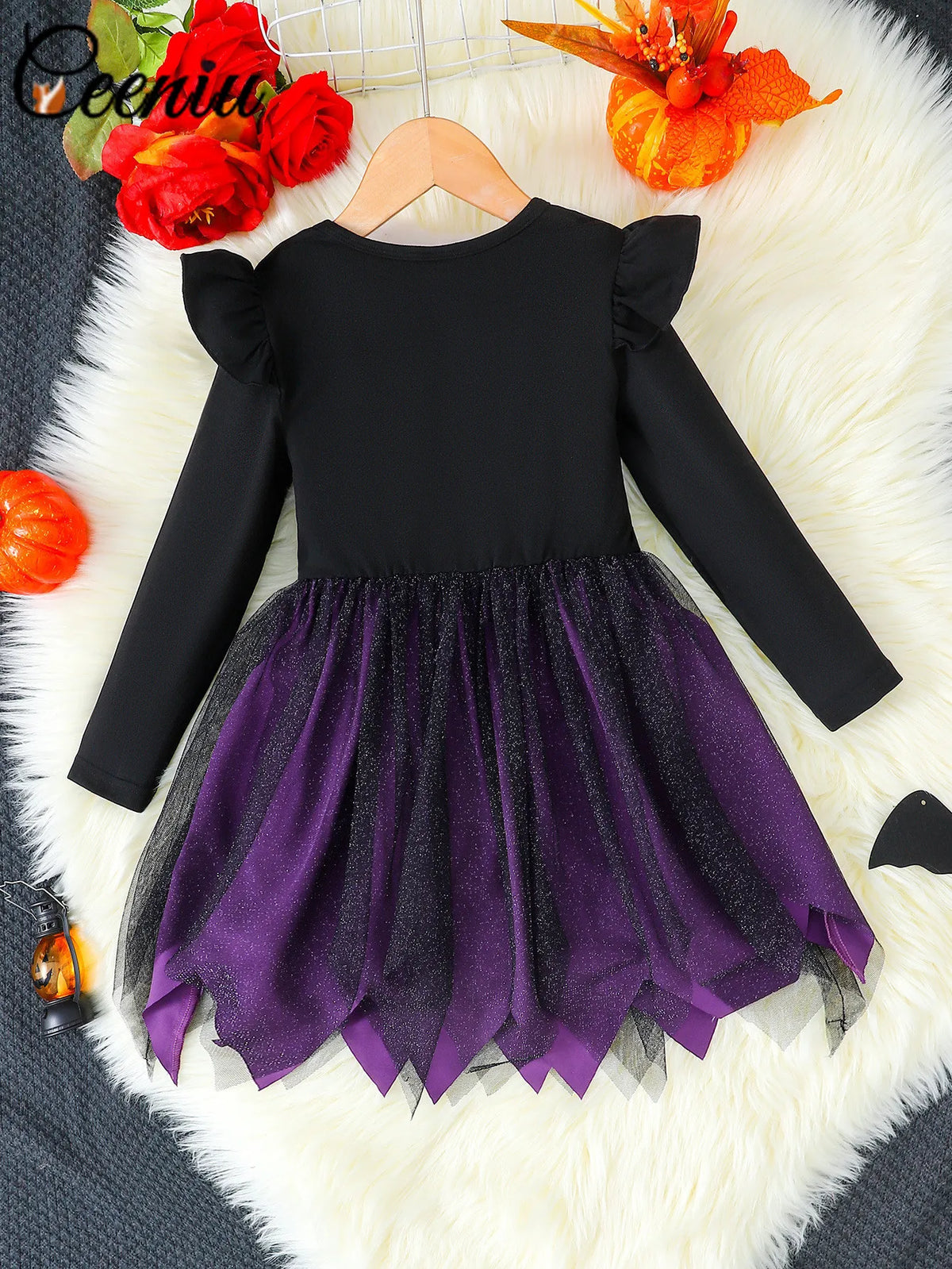 Halloween Girls Purple Skeleton Mesh Party Dress