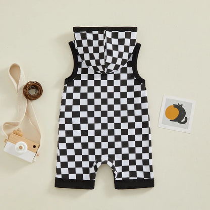 Baby Boy Hooded Checkered Jumpsuit