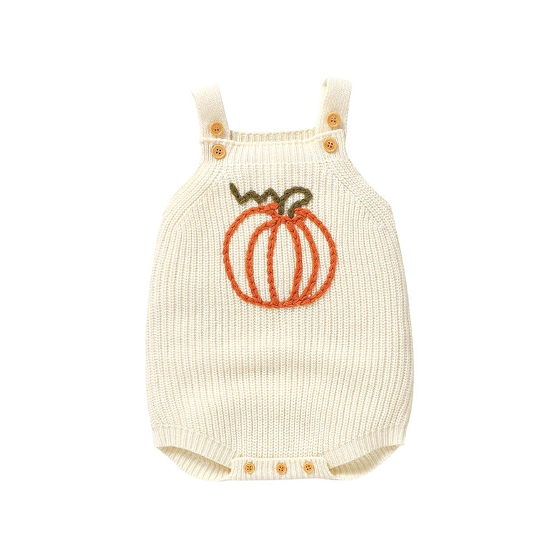 Halloween Crochet Pumpkin Knitted Overall Onesie