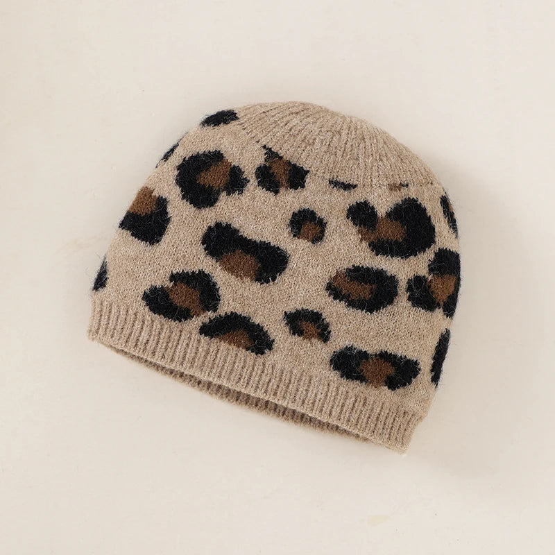 Baby Girl Leopard Knitted Long Sleeve 2 PC Jumpsuit with Matching Hat