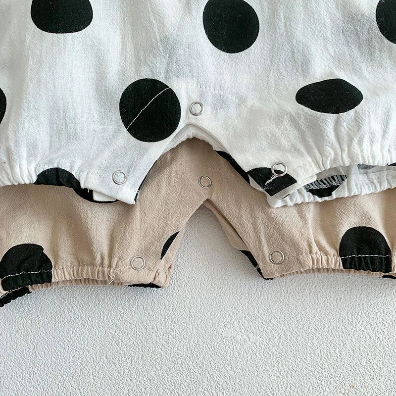 Baby Two Piece Summer Large Polk-A-Dot Overalls Romper With Matching Sun Hat Set