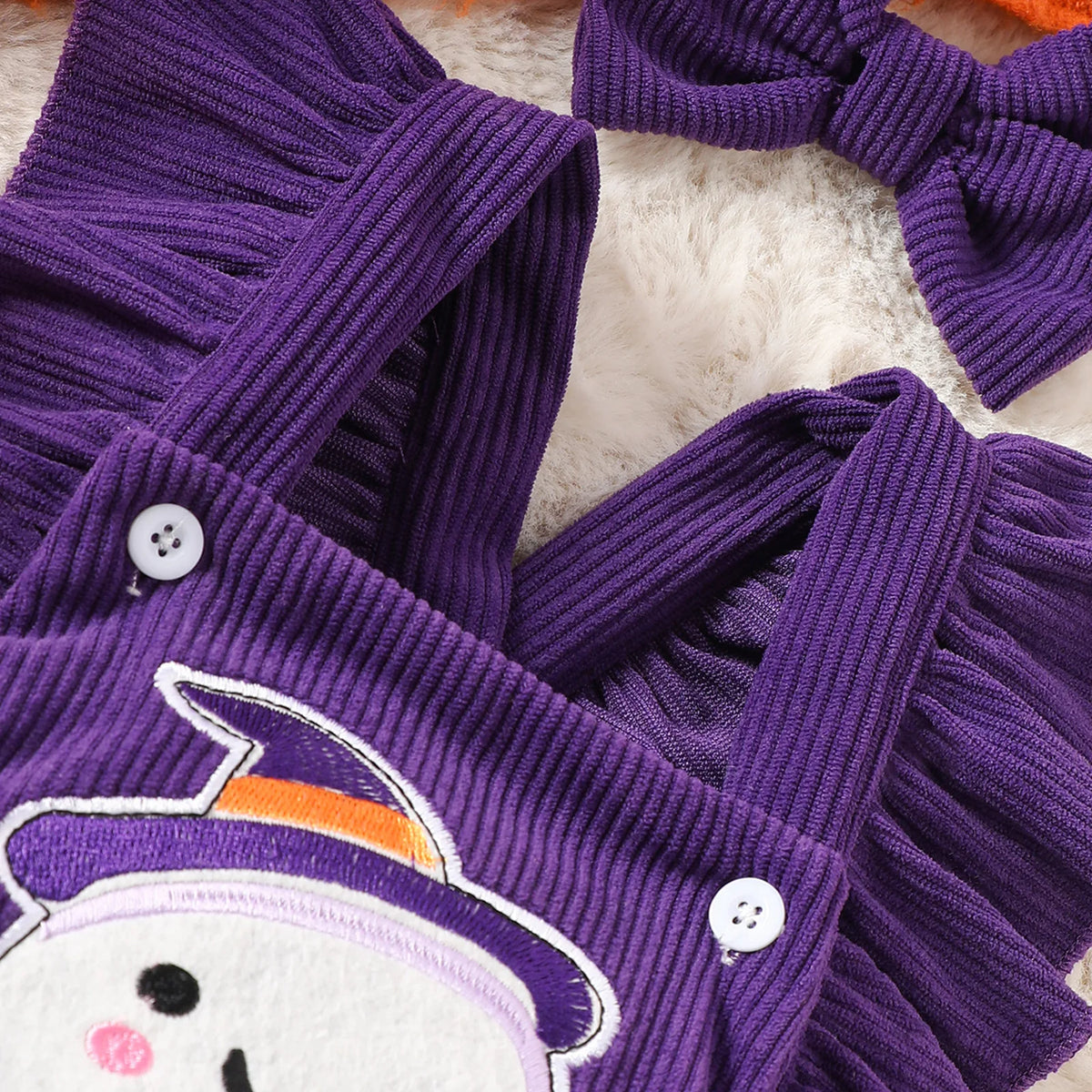 Baby Girl Halloween Corduroy Jumpsuit with matching  Headband