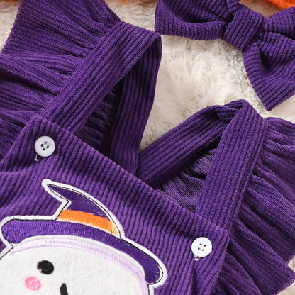 Baby Girl Halloween Corduroy Jumpsuit with matching  Headband