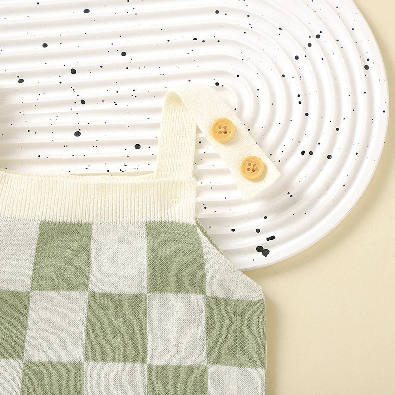Baby Checkered Print Knitted Overall Sleeveless Onesie