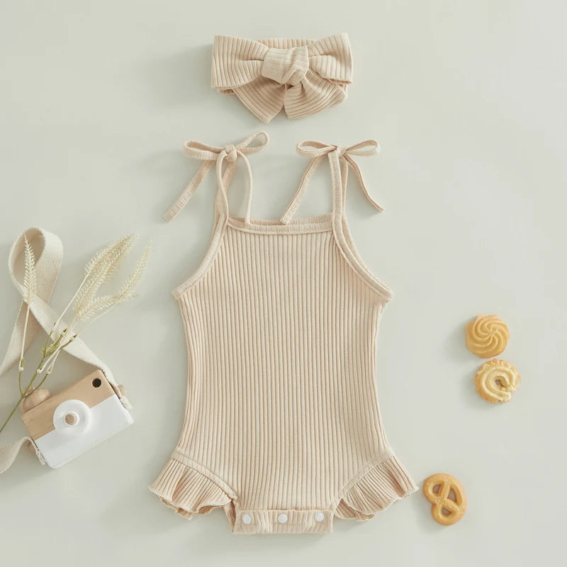 Baby Girl Sweet Summer Vintage Inspired Ribbed Romper