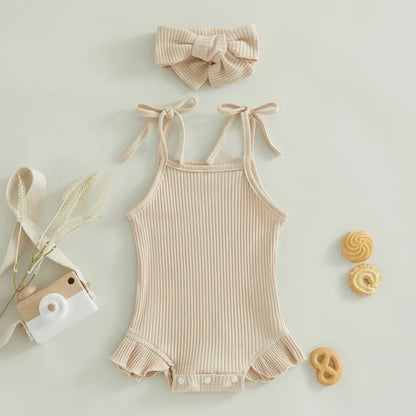 Baby Girl Sweet Summer Vintage Inspired Ribbed Romper