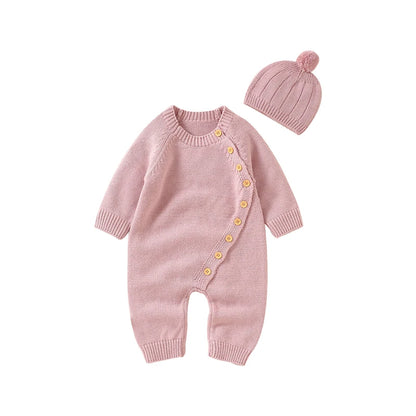 Baby Long Sleeve Knitted Jumpsuit with Matching Beenie