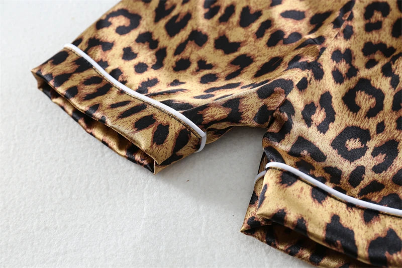 Girls / Toddler Leopard Print Satin 2 Piece Shorts Set Pajamas