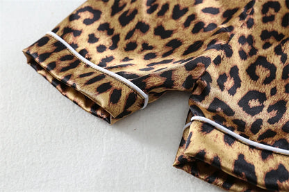 Girls / Toddler Leopard Print Satin 2 Piece Shorts Set Pajamas