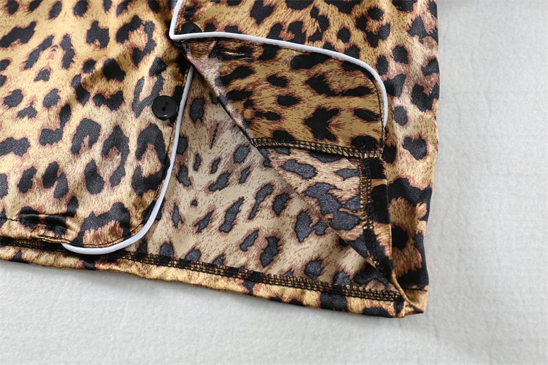 Girls / Toddler Leopard Print Satin 2 Piece Shorts Set Pajamas