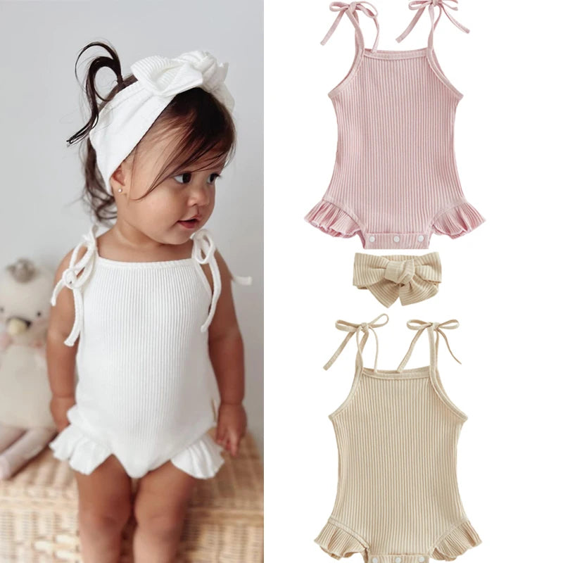 Baby Girl Sweet Summer Vintage Inspired Ribbed Romper