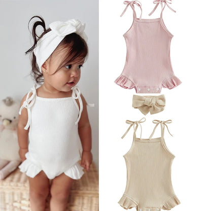 Baby Girl Sweet Summer Vintage Inspired Ribbed Romper