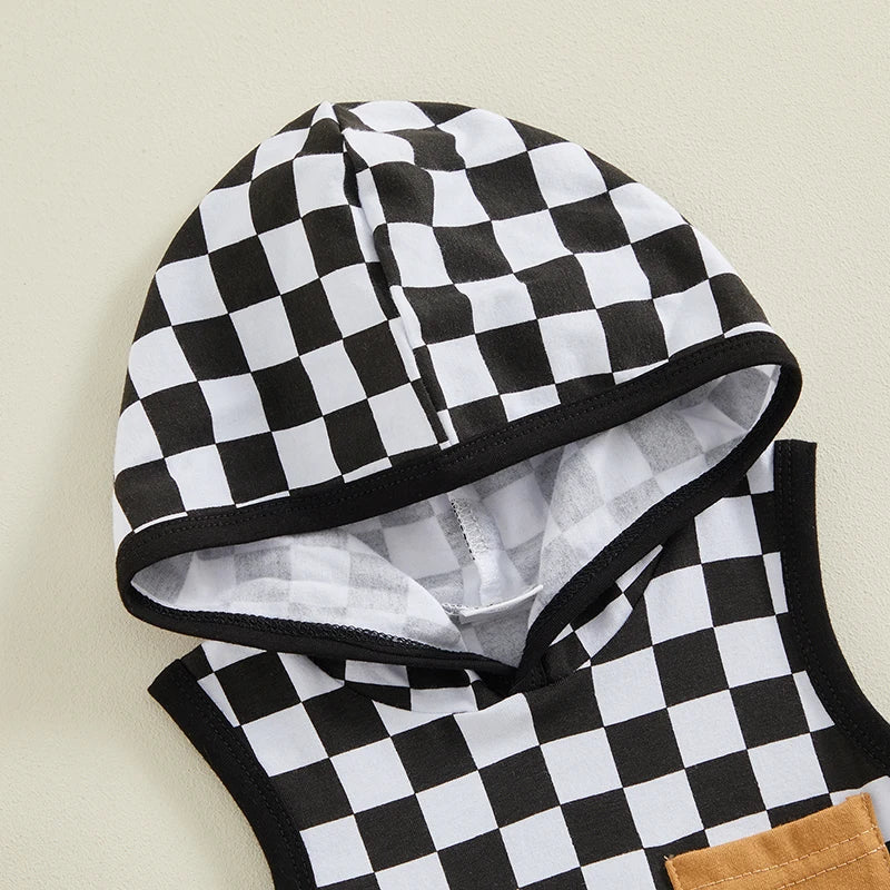 Baby Boy Hooded Checkered Jumpsuit