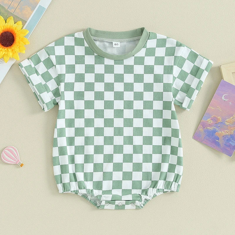 Baby Checkered Short Sleeve Onesie Unisex