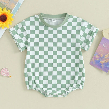 Baby Checkered Short Sleeve Onesie Unisex
