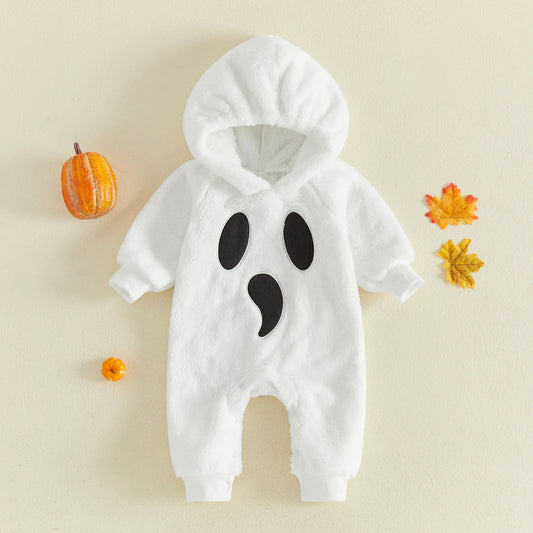 Halloween Baby Ghost Plush Long Sleeve Hooded Jumpsuit
