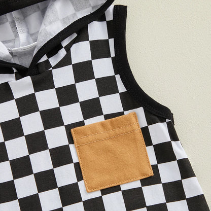 Baby Boy Hooded Checkered Jumpsuit