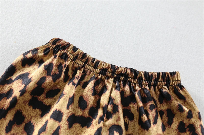 Girls / Toddler Leopard Print Satin 2 Piece Shorts Set Pajamas