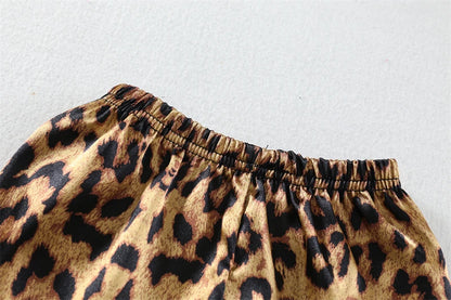 Girls / Toddler Leopard Print Satin 2 Piece Shorts Set Pajamas