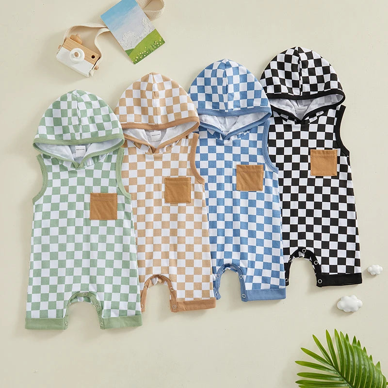 Baby Boy Hooded Checkered Jumpsuit