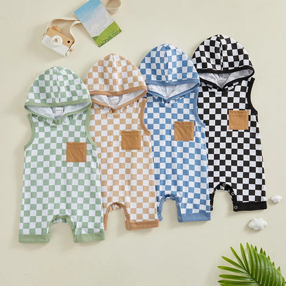 Baby Boy Hooded Checkered Jumpsuit