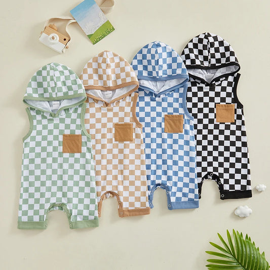 Baby Boy Hooded Checkered Jumpsuit