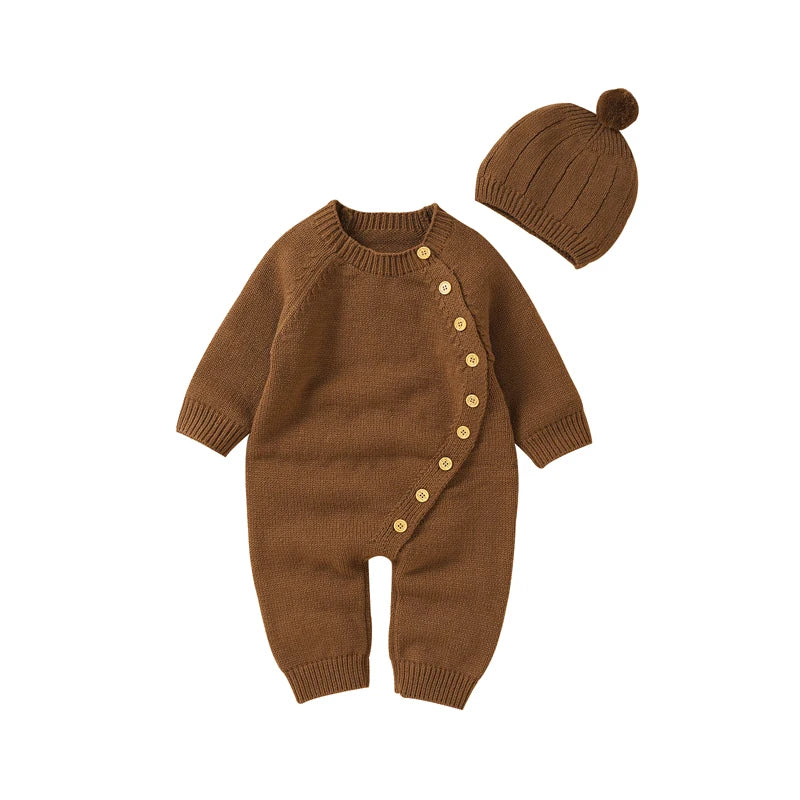 Baby Long Sleeve Knitted Jumpsuit with Matching Beenie