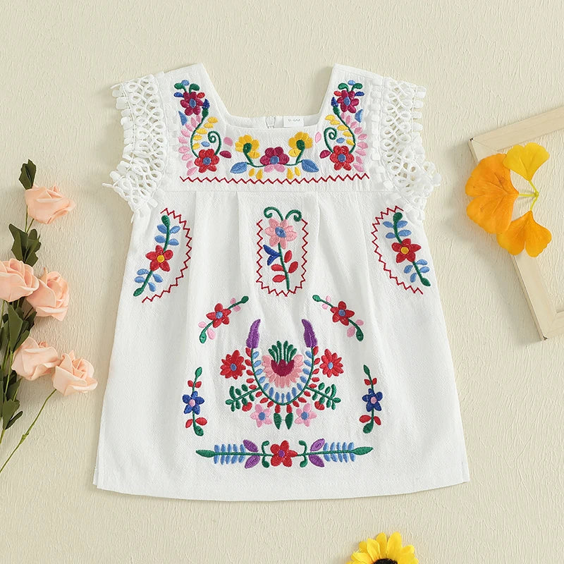 Baby Girl Floral Preciosa Embroidery Square Neck Dress