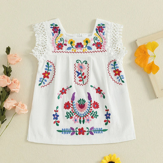 Baby Girl Floral Preciosa Embroidery Square Neck Dress