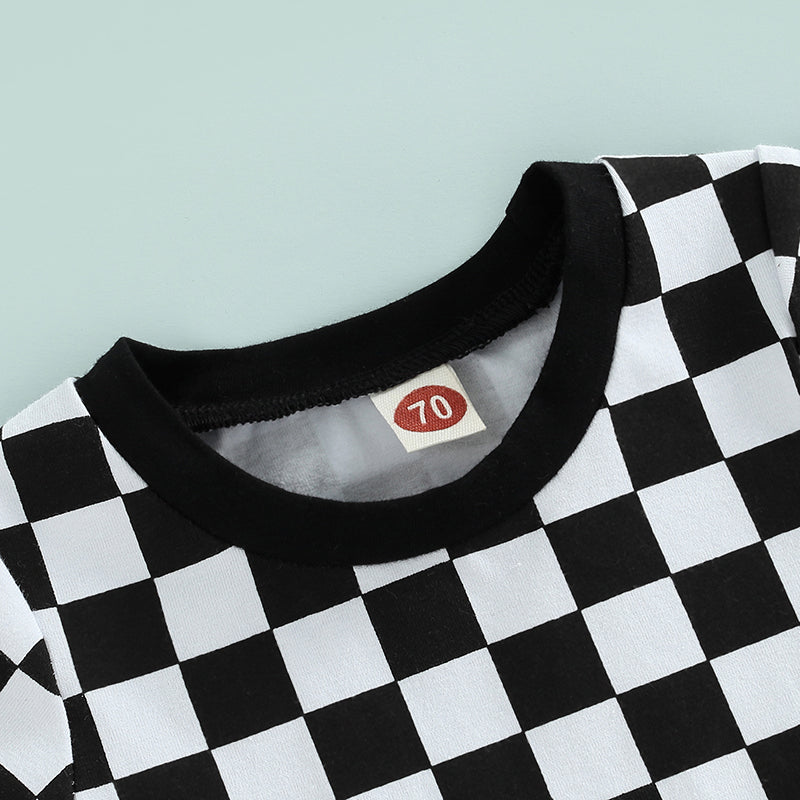 Baby Boy Lightweight Short Sleeve Checkered Print Jumpsuit