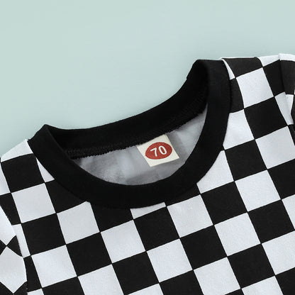 Baby Boy Lightweight Short Sleeve Checkered Print Jumpsuit