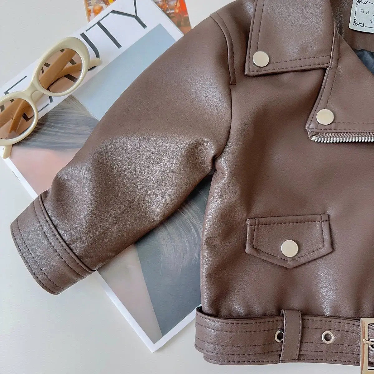 Toddler / Youth Girls Brown Faux Leather Jacket