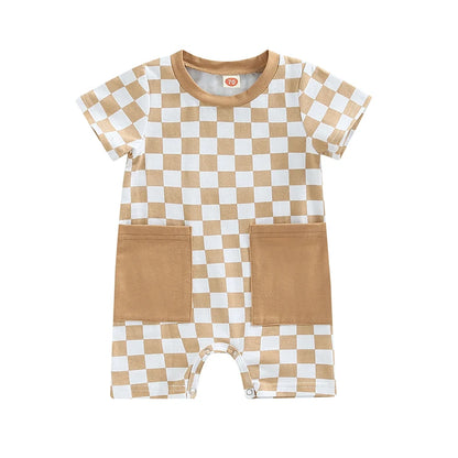 Baby Boy Lightweight Short Sleeve Checkered Print Jumpsuit