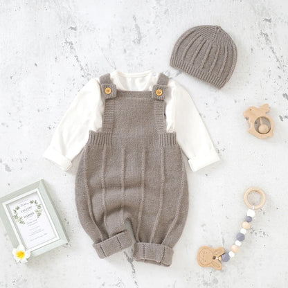 Baby Boy Knitted Jumpsuits 2 PC Set with Matching Beenie