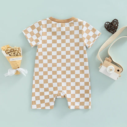 Baby Boy Lightweight Short Sleeve Checkered Print Jumpsuit