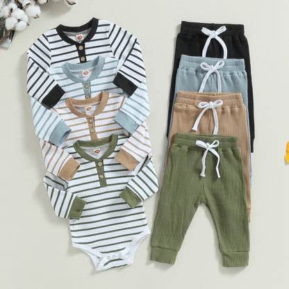 Baby Boy Long Sleeve Striped Bodysuit + Pants Set
