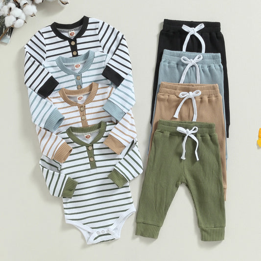 Baby Boy Long Sleeve Striped Bodysuit + Pants Set