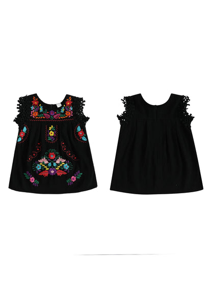 Baby Girls Floral Embroidery Lace Sleeveless Dress
