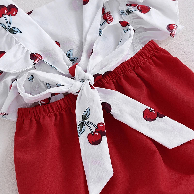 Baby Girl Cherry Print 2 PC Romper with Matching Headband