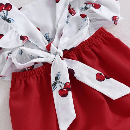 Baby Girl Cherry Print 2 PC Romper with Matching Headband