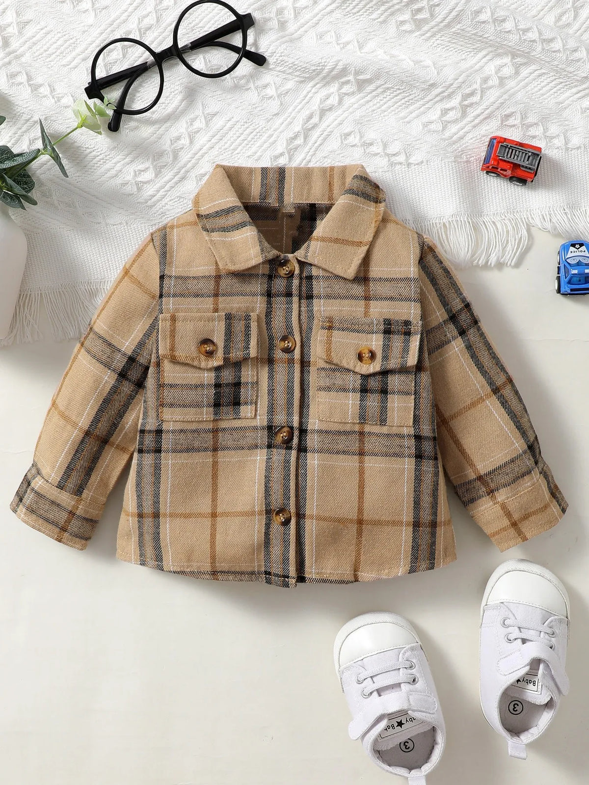 Baby Boy Long Sleeved Checkered Flannel Button Up