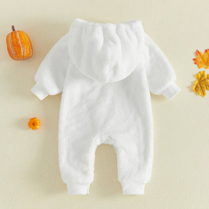 Halloween Baby Ghost Plush Long Sleeve Hooded Jumpsuit