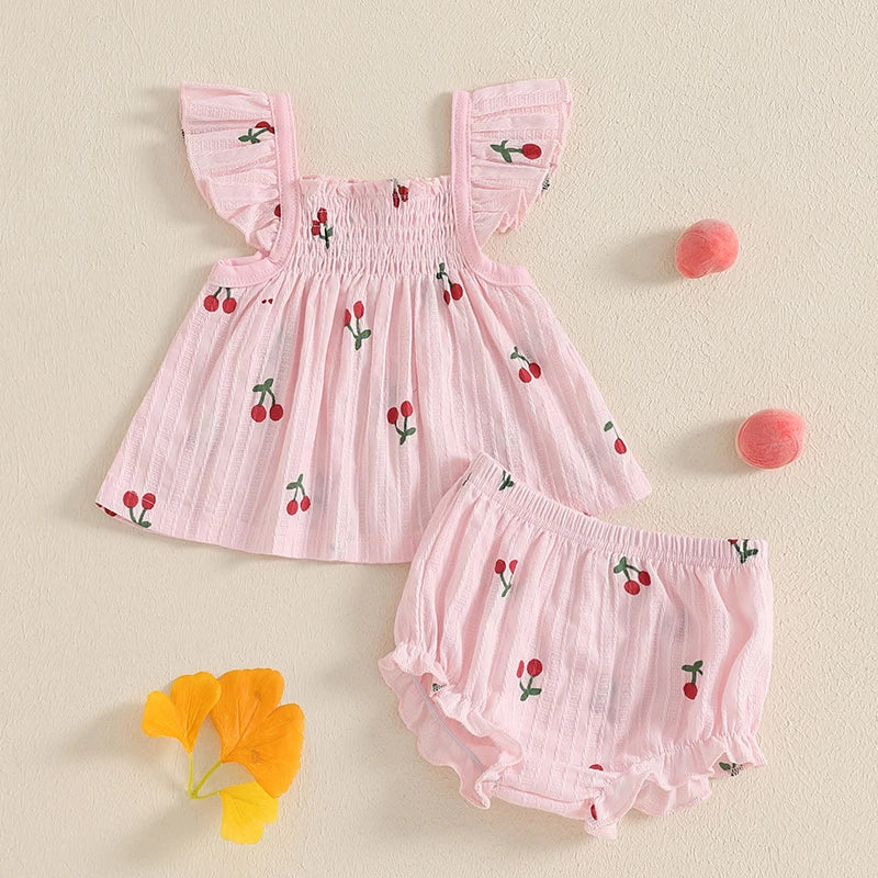 Baby Girl Cherry Summer Ruffle Bloomers 2 PC Set